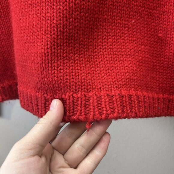 CARROLL REED Sweater 100% Wool Button Turtleneck Grandma Red Cable Knit Outdoors - Picture 6 of 6
